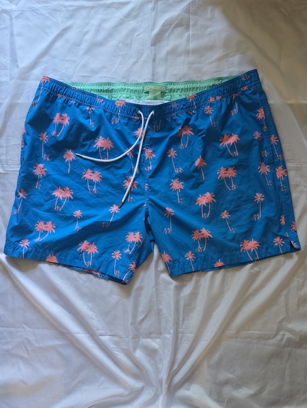 Bonobos Blue Swim Trunks with Pink Palm Print